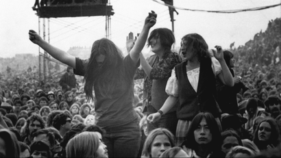 Music fans dance and sing to the Rolling Stones at a free concert at the Altamont Speedway near Livermore, Ca. on Dec. 6, 1969. The concert was dubbed 'Woodstock West'. (AP Photo