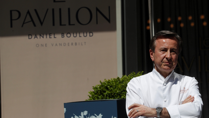 Chef Daniel Boulud stands during a ribbon cutting for his new restaurant Le Pavillon at One Vanderbilt in New York City