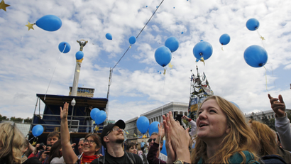 In Kiev, Ukrainians celebrated the country's signature of an "association agreement" with the European Union.