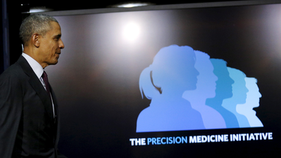 U.S. President Barack Obama arrives to participate in a panel discussion as part of the White House Precision Medicine Initiative (PMI) Summit in Washington February 25, 2016.