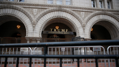 Security fences are seen outside the Trump International Hotel in Washington