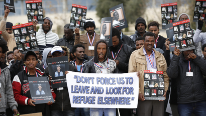 African asylum seekers protest in front of the Israeli Supreme Court, in Jerusalem, Israel, 26 January 2017. Hundreds of African migrants from Eritrea held a protest outside the Israeli Supreme Court calling not to deport them back to their countries as they seek refugee status.