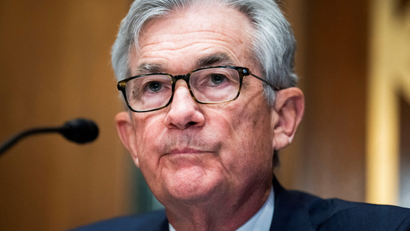 Federal Reserve Chair Jerome Powell testifying during a Senate Banking Committee hearing.