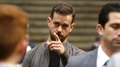 Jack Dorsey, CEO of Square and CEO of Twitter, arrives at the New York Stock Exchange