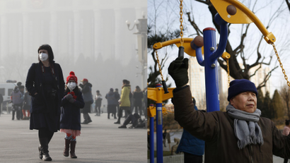 Pollution in Beijing: Wearing masks on Jan. 4; breathing deep on Jan. 8.