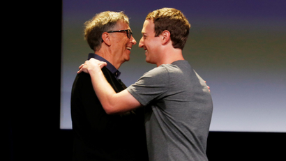 Bill Gates and Mark Zuckerberg at a meeting of the Chan Zuckerberg Initiative