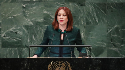 United Nations General Assembly President Maria Fernanda Espinosa Garces addresses the 73rd session of the United Nations General Assembly at U.N. headquarters in New York, U.S., September 25, 2018.