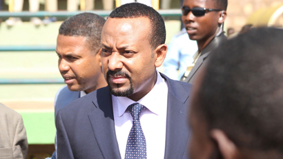 Ethiopia's newly elected prime minister Abiy Ahmed arrives for a rally during his visit to Ambo in the Oromiya region, Ethiopia April 11, 2018.