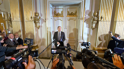 Peter Englund, permanent secretary of the Royal Swedish Academy, steps out from the Academy rooms in Stockholm