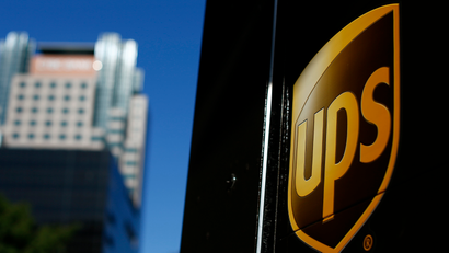 Photo of a UPS truck and logo in Los Angeles