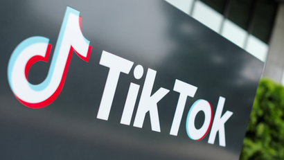 FILE PHOTO: The TikTok logo is pictured outside the company's U.S. head office in California