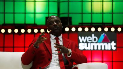 Artist and co-founder of Akoin speaks at the Web Summit, in Lisbon in 2019.
