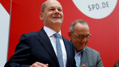 Germany's Finance Minister, Vice-Chancellor and the Social Democratic Party (SPD) candidate for chancellor Olaf Scholz arrives for an SPD leadership meeting at the party's headquarters one day after the German general election, in Berlin, Germany, September 27, 2021.
