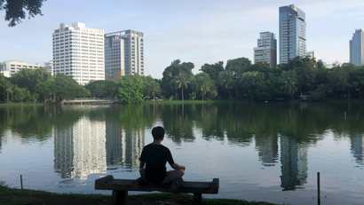 Meditating at lake