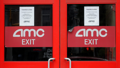 Closed signs are seen on an AMC Theatre during the outbreak of the coronavirus disease (COVID-19), in New York