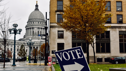 Madison. Wisconsin. Sign directing voters to polling place.
