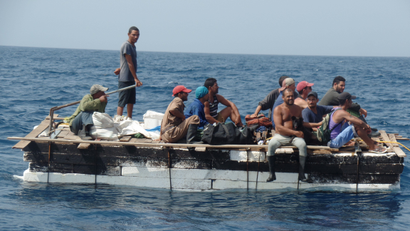 Cuban migrants are seen on a raft