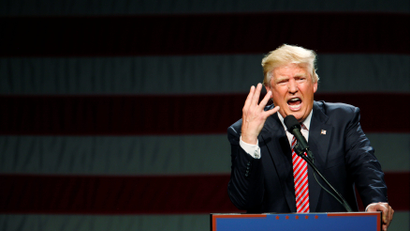 Republican presidential candidate Donald Trump speaks at a campaign rally in Greensboro, North Carolina