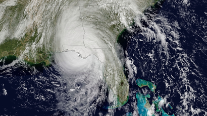 NASA satellite image of Hurricane Michael hitting Florida
