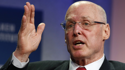 Hank Paulson, Chairman of The Paulson Institute and former U.S. Treasury Secretary, speaks at the 2014 Milken Institute Global Conference in Beverly Hills, California April 28, 2014. REUTERS/Lucy Nicholson