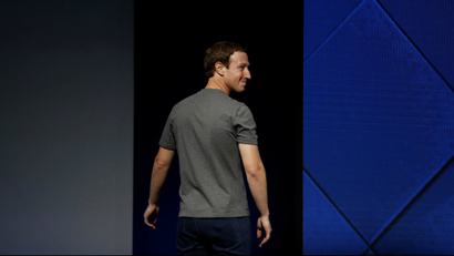 Facebook Founder and CEO Mark Zuckerberg exits the stage during the annual Facebook F8 developers conference i