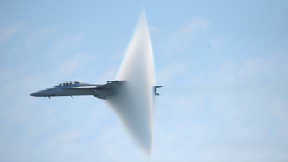 Jet plane approaching the sound barrier