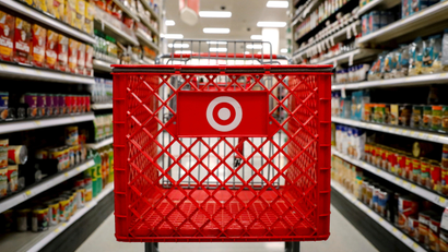 An empty shopping cart in a Target store in Brooklyn