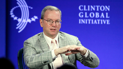 Eric Schmidt, Chairman of Google, participates in the panel discussion, "The Pulse of Today's Global Economy," at the Clinton Global Initiative, Thursday, Sept. 26, 2013 in New York.