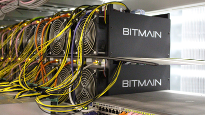 Bitcoin mining computers at a mining farm in Iceland