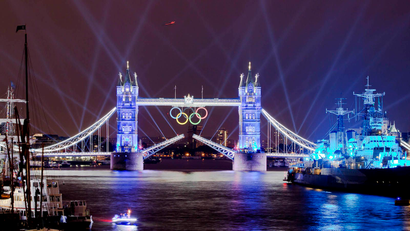The London Bridge lit up for the 2012 Olympics