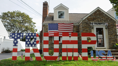 A home displaying signs supporting U.S. Republican Presidential candidate Donald Trump