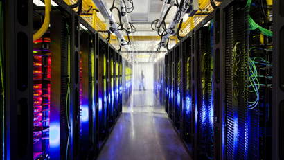 In this undated file photo made available by Google shows the campus-network room at a data center in Council Bluffs, Iowa. With the cooperation of foreign allies, the NSA is potentially gaining access to every email sent or received abroad, or between people abroad, from Google and Yahoo’s email services, as well as anything in Google Docs, Maps or Voice, according to a series of articles in the Washington Post.
