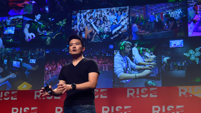 Razer co-founder Min-Liang Tan on stage at the RISE conference in Hong Kong, 2016