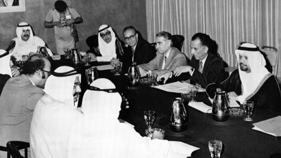 A subcommittee of six Organization of Petroleum Exporting Countries (OPEC) meet to study the prices of oil on Nov. 3, 1973, in Kuwait.