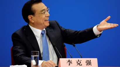 China's Premier Li Keqiang gestures during a news conference after the closing ceremony of China's National People's Congress (NPC) at the Great Hall of the People in Beijing, China, March 15, 2017.