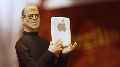 A figure of Apple founder Steve Jobs is seen in an craft shop in Naples
