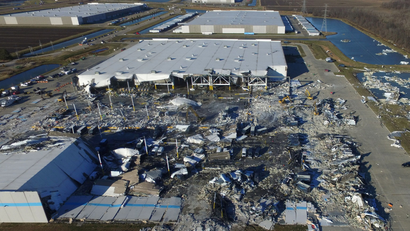 An Amazon facility in Edwardsville, Illinois, collapsed after being hit by a tornado.