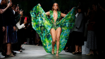 Jennifer Lopez in the famous green Versace dress that broke the internet.