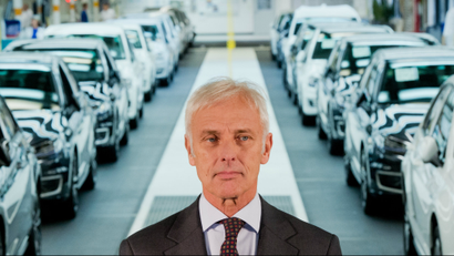 Matthias Mueller, CEO of Volkswagen AG, stands after a tour in the Volkswagen plant in Wolfsburg, Germany, 21 October 2015.