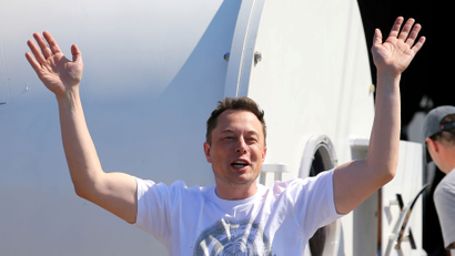 Elon Musk, founder, CEO and lead designer at SpaceX and co-founder of Tesla, arrives at the SpaceX Hyperloop Pod Competition II in Hawthorne, California.