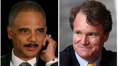 A combination of file photos shows U.S. Attorney General Eric Holder in Washington and Bank of America Chief Executive Brian Moynihan
