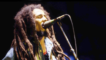 Jamaican Reggae singer Bob Marley performs on stage during a concert in Bourget, Paris, on July 3, 1980. (AP Photo/Str)