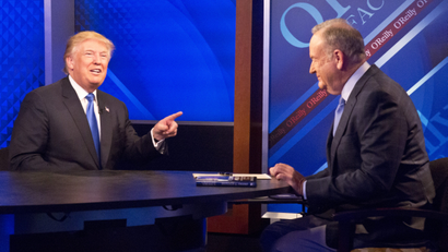 Trump talks to (now fired) Fox News anchor Bill O'Reilly on the campaign trail in 2016.