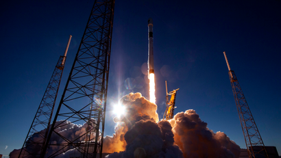 A SpaceX Falcon 9 rocket launches a satellite in 2019.