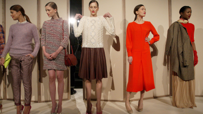 Models present creations from the J.Crew Fall/Winter 2012 collection during New York Fashion Week February 14, 2012.