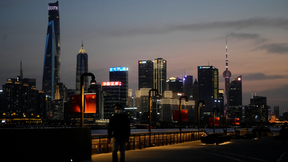 Shanghai's skyline seen at night during the lockdown on March 28, 2022.