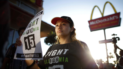 McDonalds worker protesting for higher wages