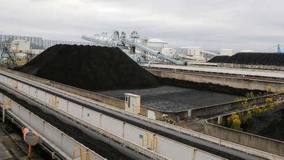 A mound of coal outside a power plant in Japan