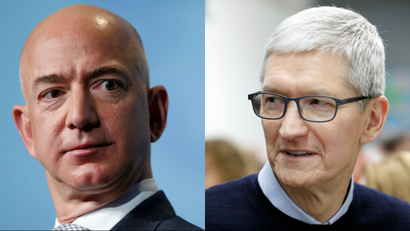 Amazon CEO Jeff Bezos and Apple CEO Tim Cook
