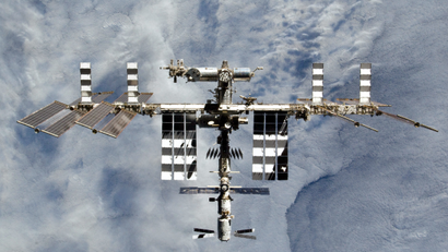 The International Space Station seen from the space shuttle in 2011.
